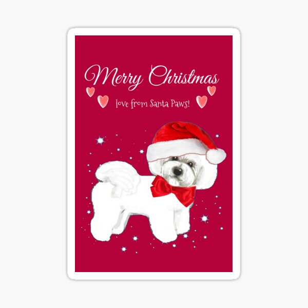 Bichon frise santa dog, Christmas pink Sticker