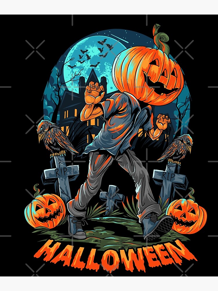 Cute Vintage Pumpkinhead Halloween Poster For Sale By Ozumdesigns Redbubble 