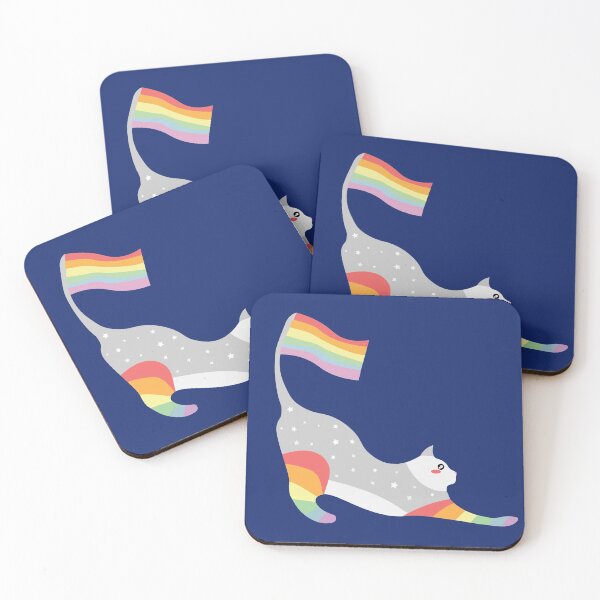 Item preview, Rainbow LGBTQIA pride Cute sparkly Rainbow stretching cat  designed and sold by twicetrader.
