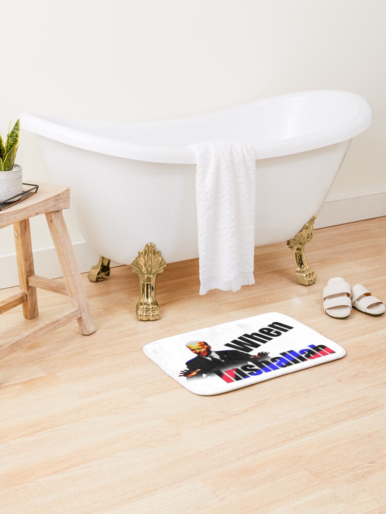 Thumbnail 2 of 6, Bath Mat, When? Inshallah. designed and sold by Monbo.
