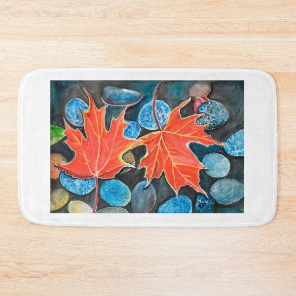 Item preview, Fall Autumn Leaves on pebbles watercolor landscape art Painting designed and sold by artbymanjiri.