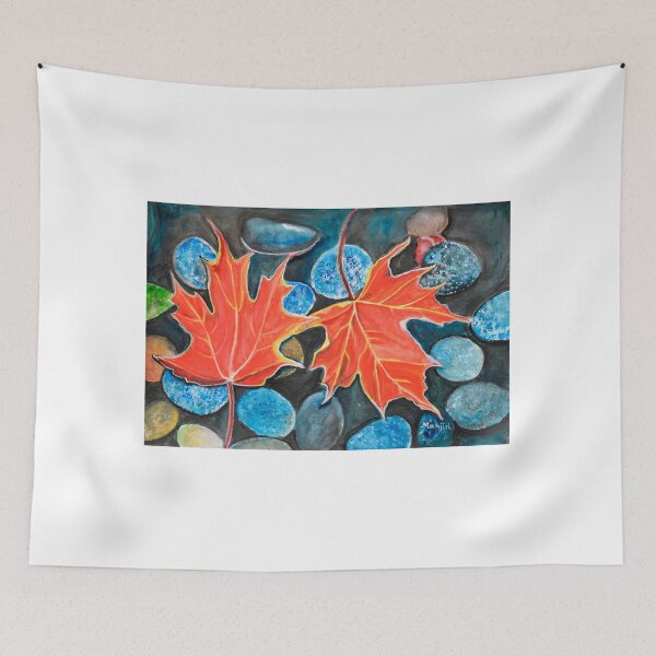 Item preview, Fall Autumn Leaves on pebbles watercolor landscape art Painting designed and sold by artbymanjiri.