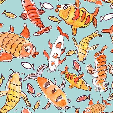 Artwork thumbnail, Whimsical Watercolour Koi Fish Pattern by Clare Walker