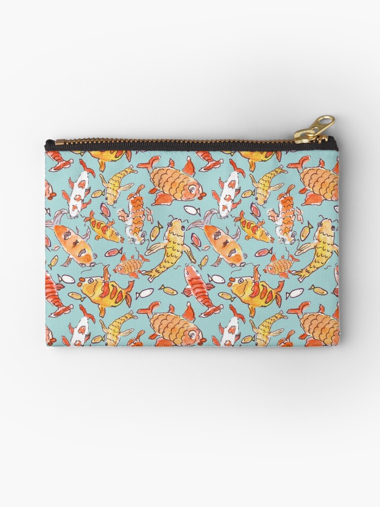 Thumbnail 1 of 4, Zipper Pouch, Whimsical Watercolour Koi Fish Pattern designed and sold by ClareWalkerArt.