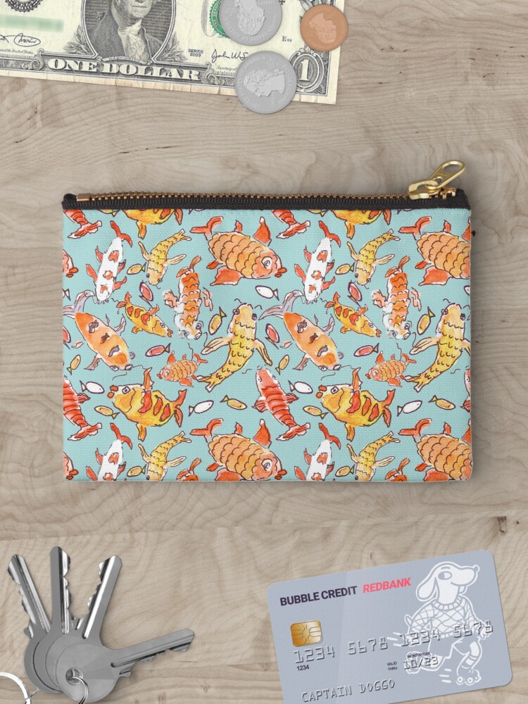 Thumbnail 3 of 4, Zipper Pouch, Whimsical Watercolour Koi Fish Pattern designed and sold by ClareWalkerArt.