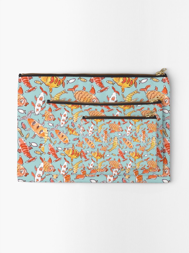 Thumbnail 2 of 4, Zipper Pouch, Whimsical Watercolour Koi Fish Pattern designed and sold by ClareWalkerArt.