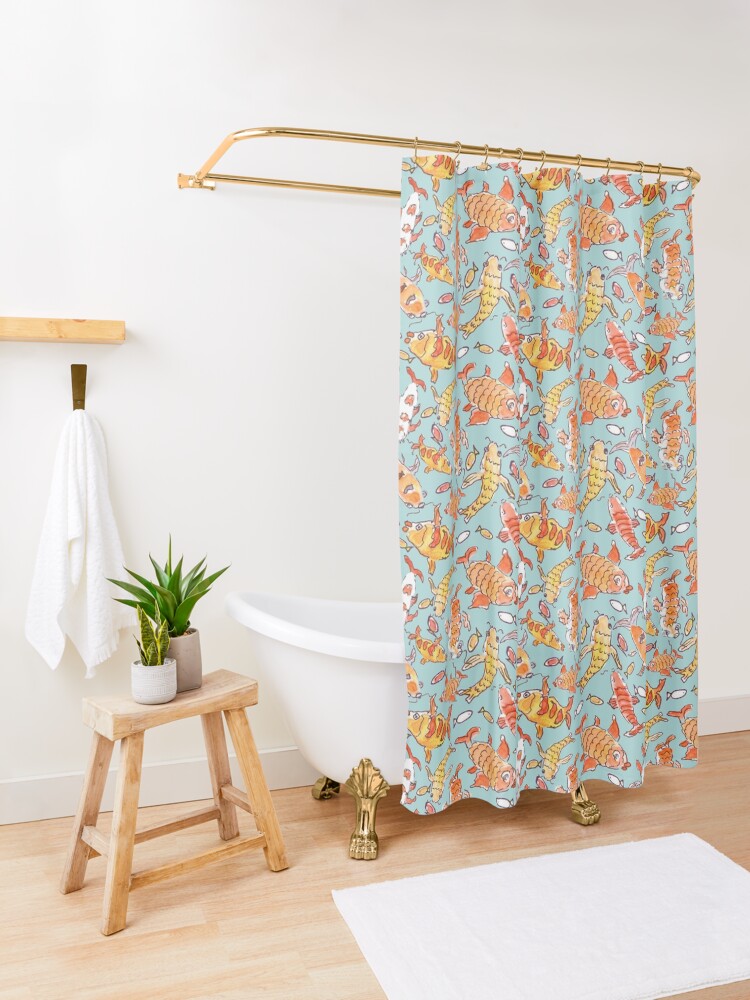 Thumbnail 3 of 5, Shower Curtain, Whimsical Watercolour Koi Fish Pattern designed and sold by ClareWalkerArt.