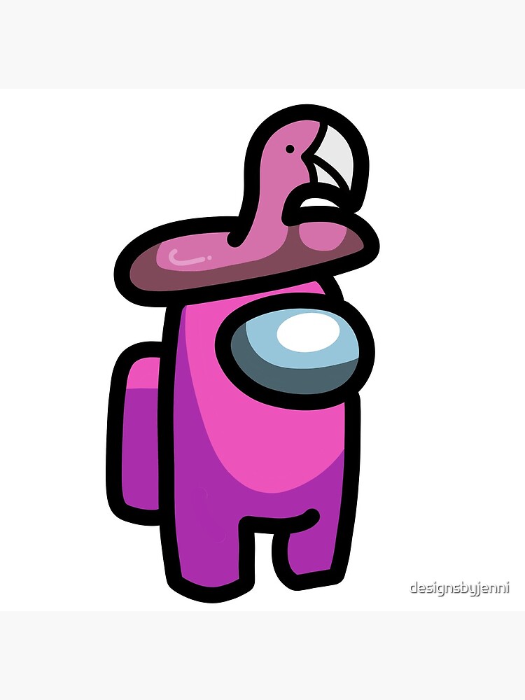 Pink Among Us Character With Flamingo Hat Postcard By Designsbyjenni Redbubble