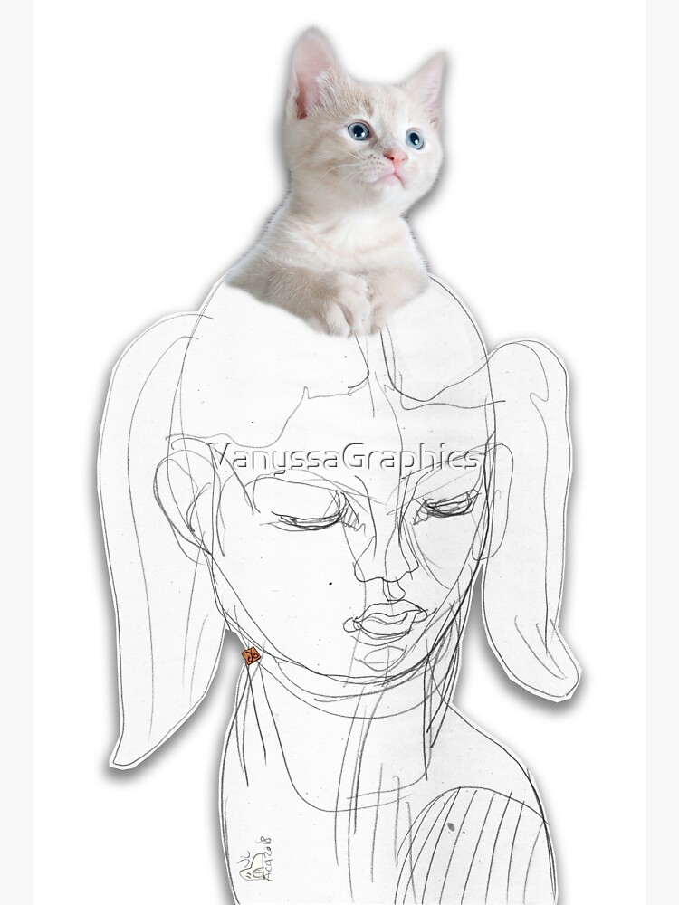 "Girl With Cat Helmet (drawing by ACCI)" Sticker for Sale by