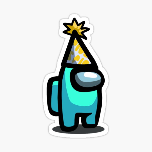 Download "Cyan Among Us Character with Birthday Hat" Sticker by ...