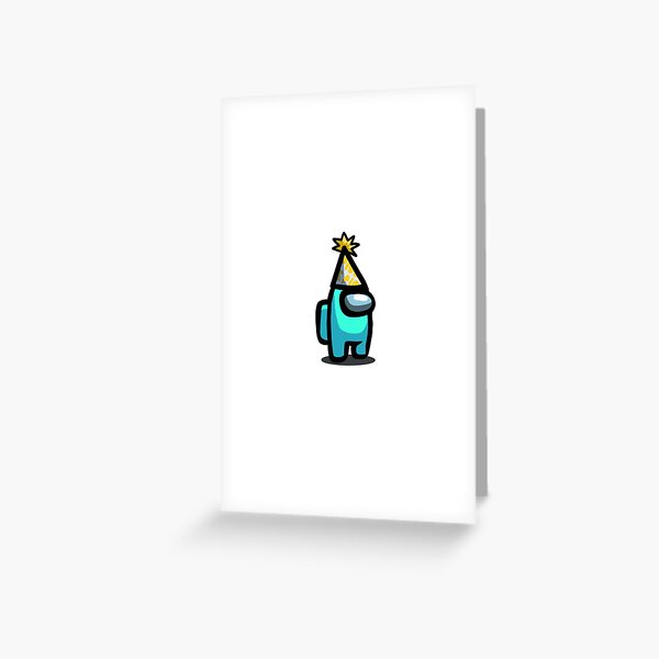 Cyan Among Us Character with Birthday Hat Greeting Card