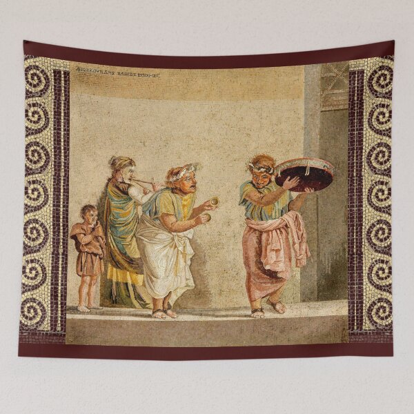 Item preview, ANTIQUE ROMAN MOSAICS ,GREEK COMEDY THEATER SCENE WITH MUSICIANS AND TAMBOURINE PLAYER designed and sold by BulganLumini.