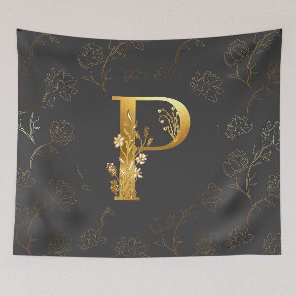 Item preview, P Gold Monogram Floral Initial  designed and sold by Parydish.
