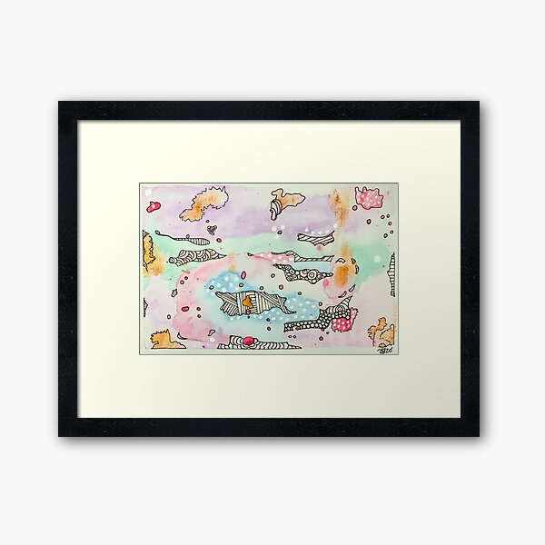 Pastel Dreamland Original Intuitive Watercolor doodle Framed Art Print