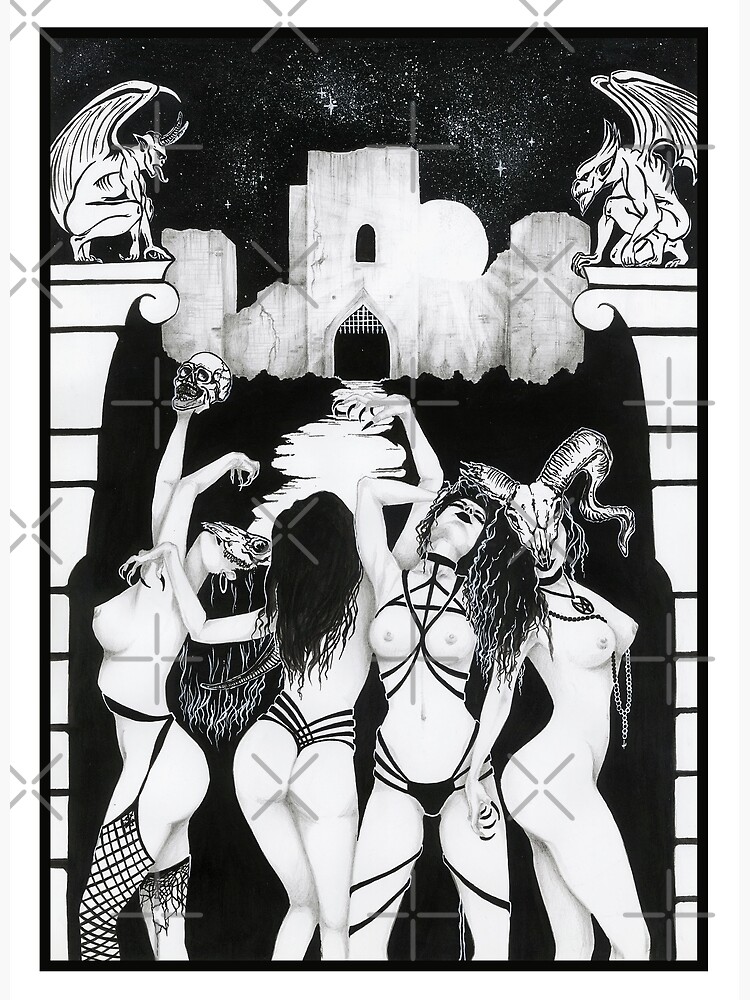 Coven - gothic, dark, sexy, naked BDSM girls, nuns worshiping their master,  Satan, black and white painting Greeting Card for Sale by SSINAMOON