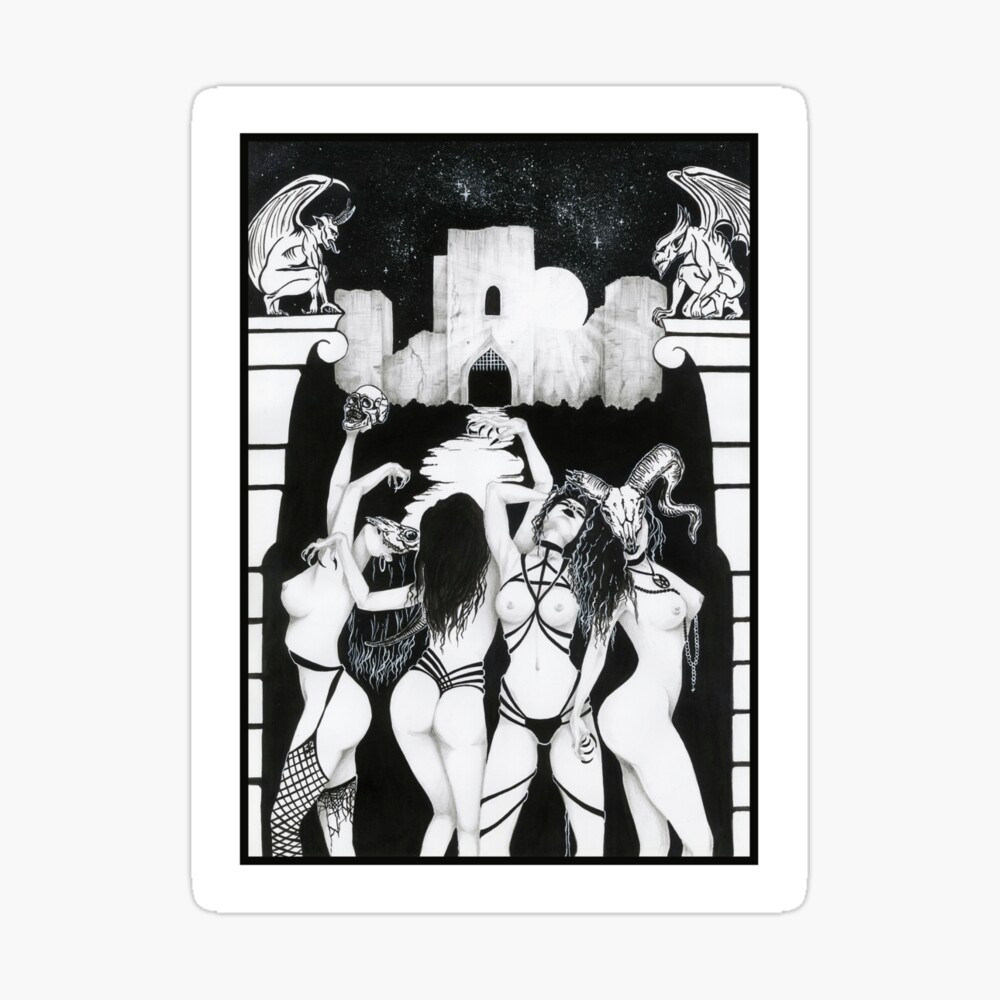 Coven - gothic, dark, sexy, naked BDSM girls, nuns worshiping their master,  Satan, black and white painting | Art Board Print