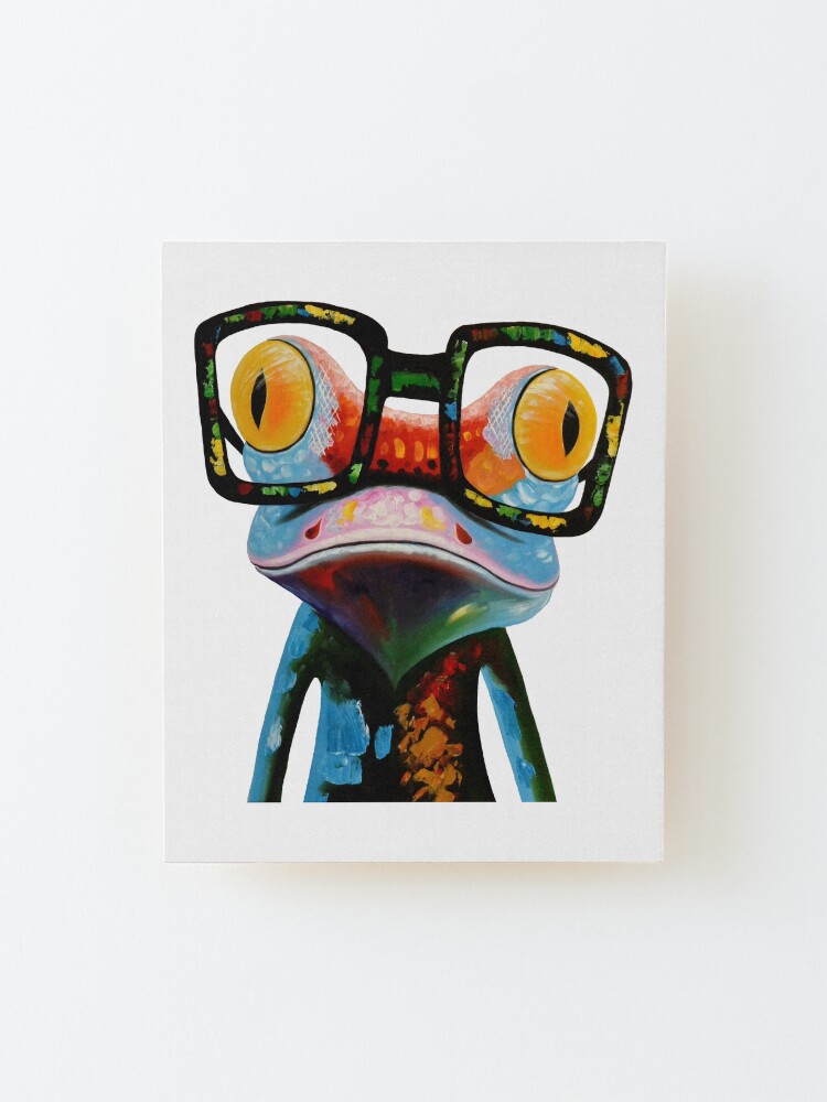 Alternate view of Hipster Frog Nerd Glasses Mounted Print