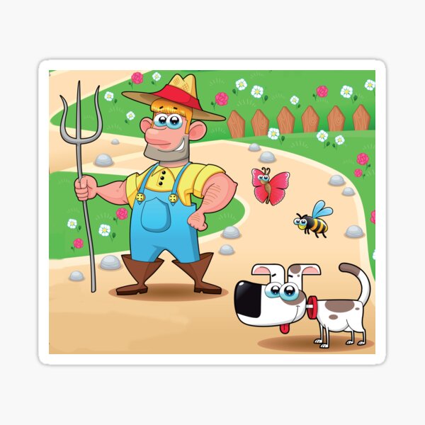 farmer and dog, animal farm Sticker