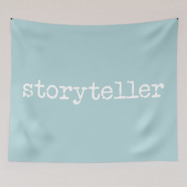 Item preview, storyteller in white on sea green designed and sold by TeaRoseWriter.
