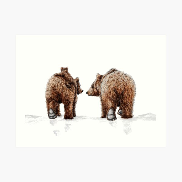Grizzly Bear Bums in Snow Art Print