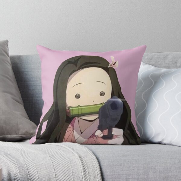Nezuko Gun Meme Throw Pillow