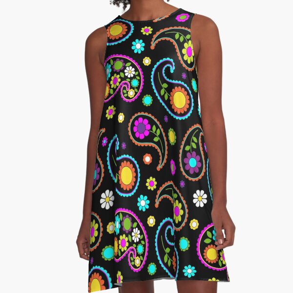 GROOVY HIPPIE PAISLEY FLORAL PATTERN A-Line Dress
