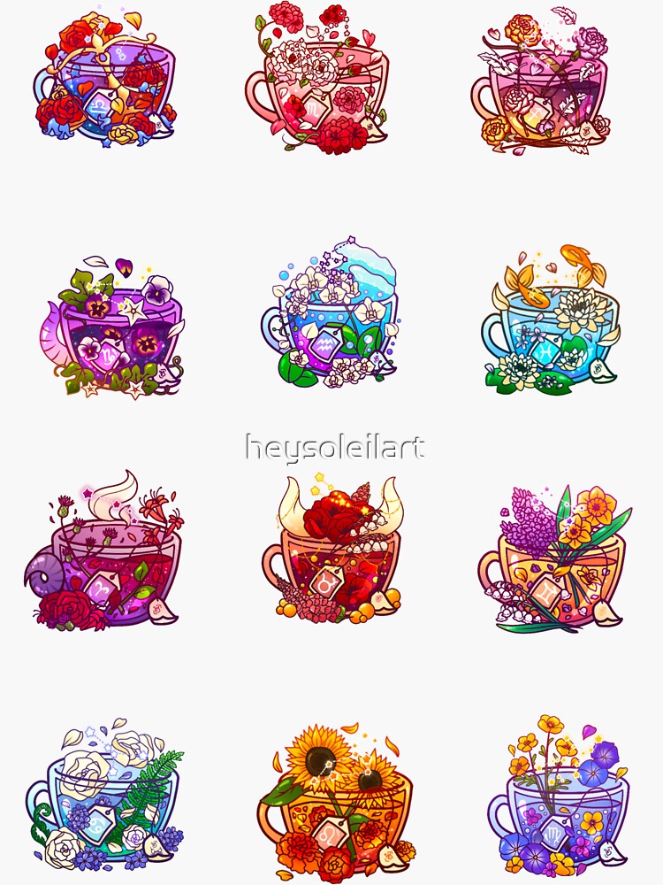 Zodiac Teacup Sticker Sheet by heysoleilart