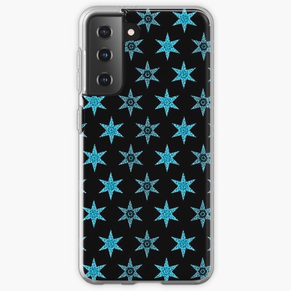 étoile fleur bleu design fond noir Coque souple Samsung Galaxy