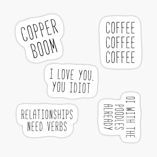 Vista previa del artículo con la obra «Coffee Coffee Coffee, Cooper Boom, Paquete de pegatinas», diseñado y vendido por Sunny Collections.