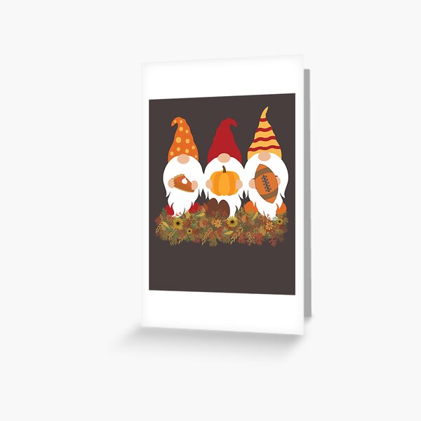 Thanksgiving Gnomes and Autumn Leaves Greeting Card