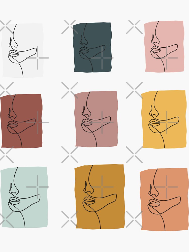 Thumbnail 3 of 3, Sticker, Colorful Faces Abstract Line Art Drawing designed and sold by Dollfacedesign.