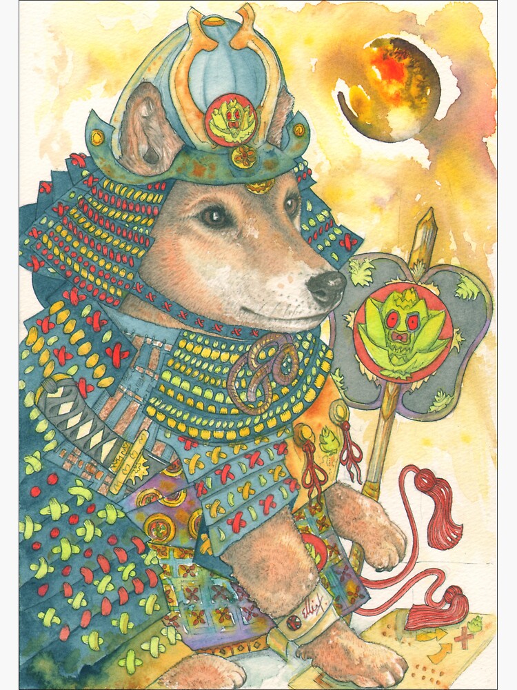 Thumbnail 3 of 3, Sticker, Samurai Shiba designed and sold by ElliaDesigns.