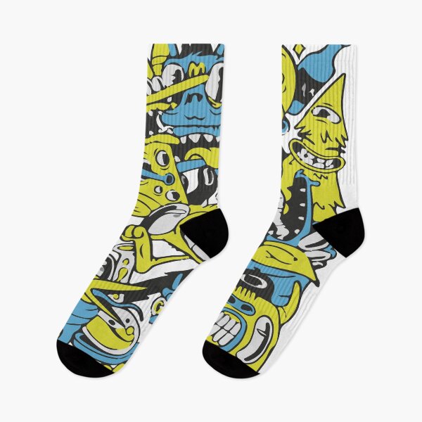 Item preview, Yellow and blue cartoon doodle art  designed and sold by Graphix-Space.