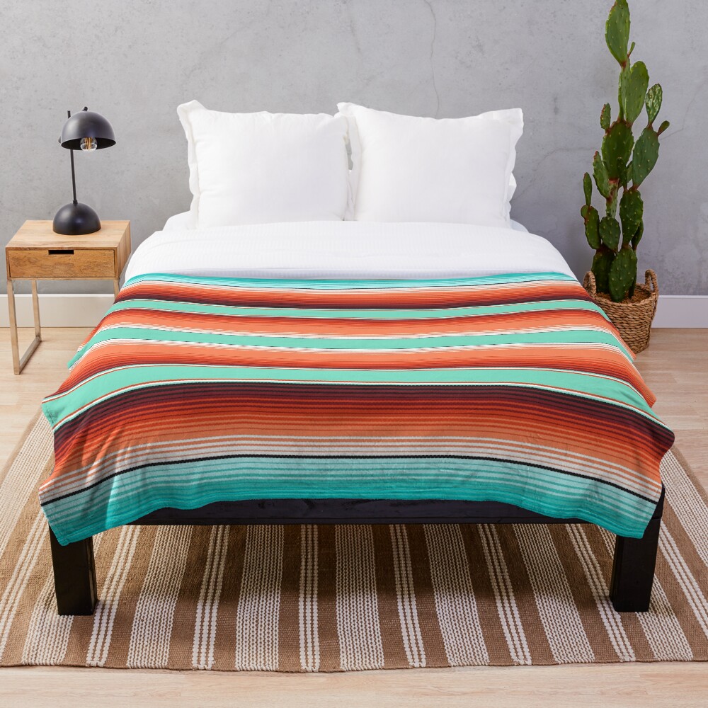"Teal Turquoise and Burnt Orange Southwest Serape Blanket Stripes
