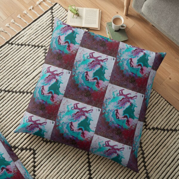 Red Green Pour Art Floor Pillow