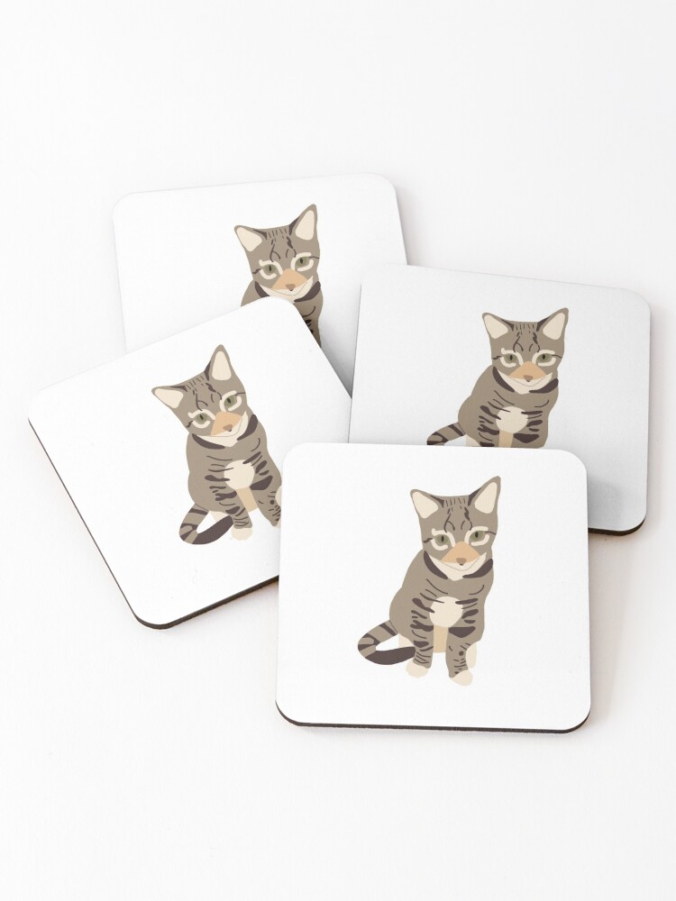 Dessous De Verre Lot De 4 Chat Tigre Brun Gris Avec Pattes Blanches Par Revidesignedit Redbubble