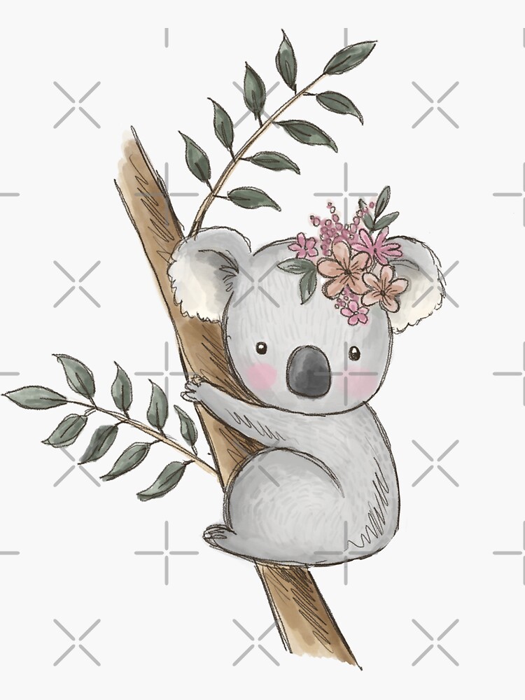 Premium Vector  Cute doodle koala bear with floral illustration