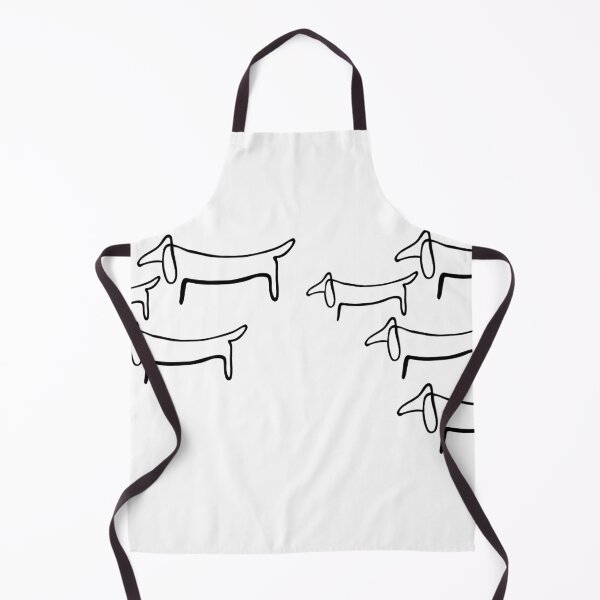 Pablo Picasso Line Art Wild Wiener Dog Dachshund Pattern Artwork Sketch black and white Hand Drawn ink Silhouette HD High Quality Apron