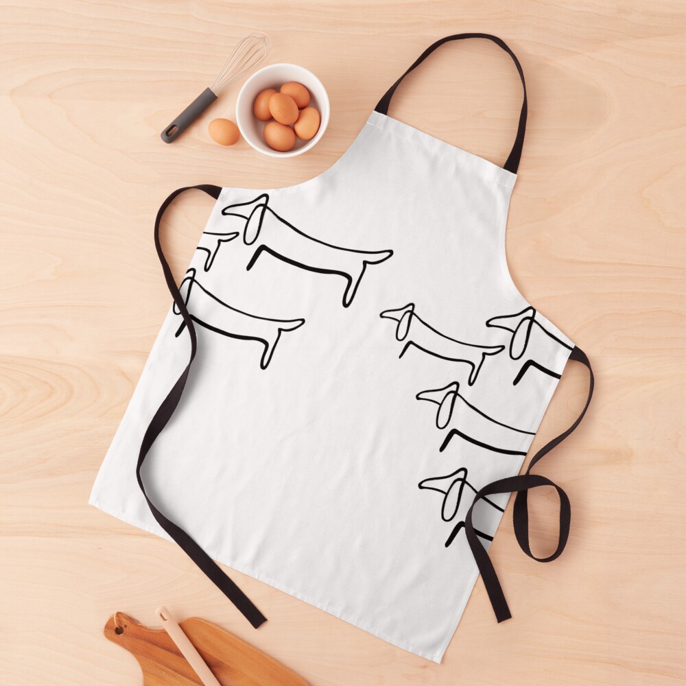 Pablo Picasso Line Art Wild Wiener Dog Dachshund Pattern Artwork Sketch black and white Hand Drawn ink Silhouette HD High Quality Apron