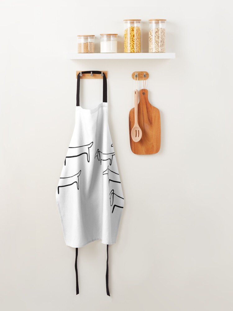 Alternate view of Pablo Picasso Line Art Wild Wiener Dog Dachshund Pattern Artwork Sketch black and white Hand Drawn ink Silhouette HD High Quality Apron