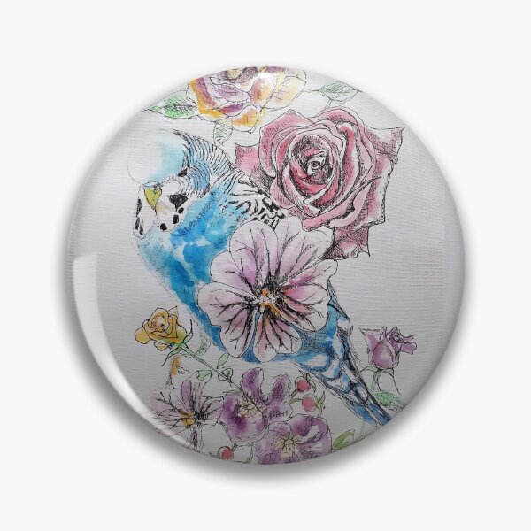 Item preview, Blue Budgie and Rose Watercolor Painting designed and sold by Sarah  Rajkotwala.