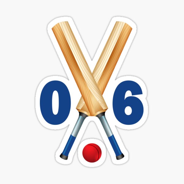 "Cricket number 06 six with bats and ball" Sticker for Sale by