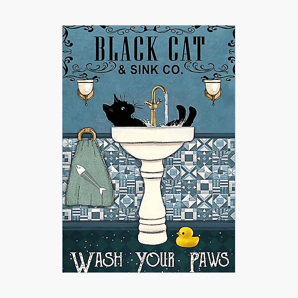 Black Cats wash your paws Photographic Print