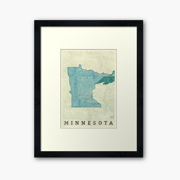 Minnesota State Map Blue Vintage Framed Art Print