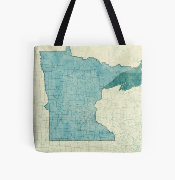 Minnesota State Map Blue Vintage All Over Print Tote Bag