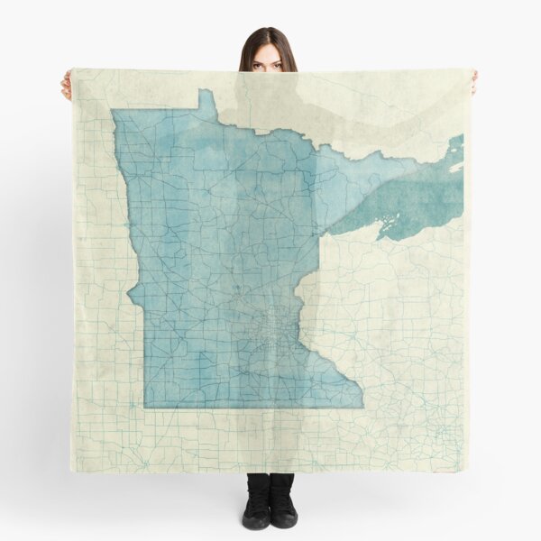Minnesota State Map Blue Vintage Scarf