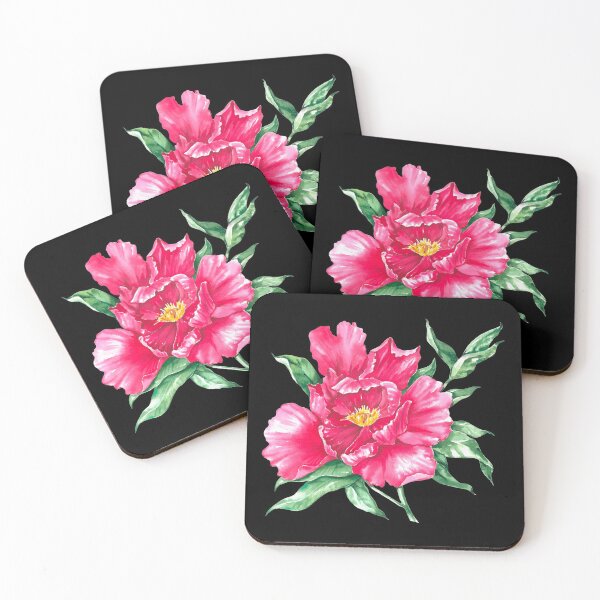 Item preview, Watercolor pink peony on the black background  designed and sold by sentimentalica.