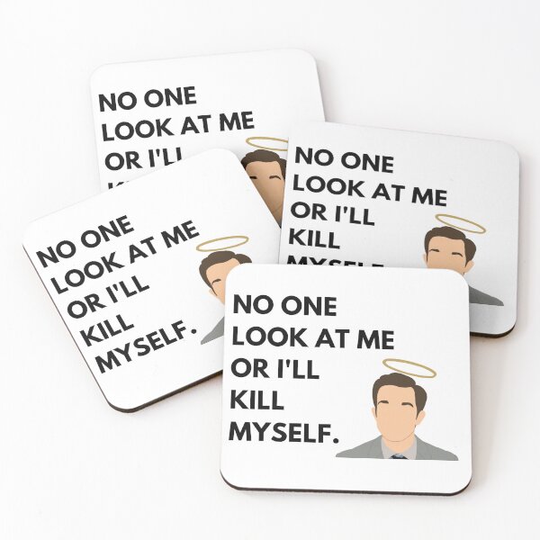 Item preview, John Mulaney Halo Quote White - "No one look at me or I'll kill myself" designed and sold by Kristin Orsi.