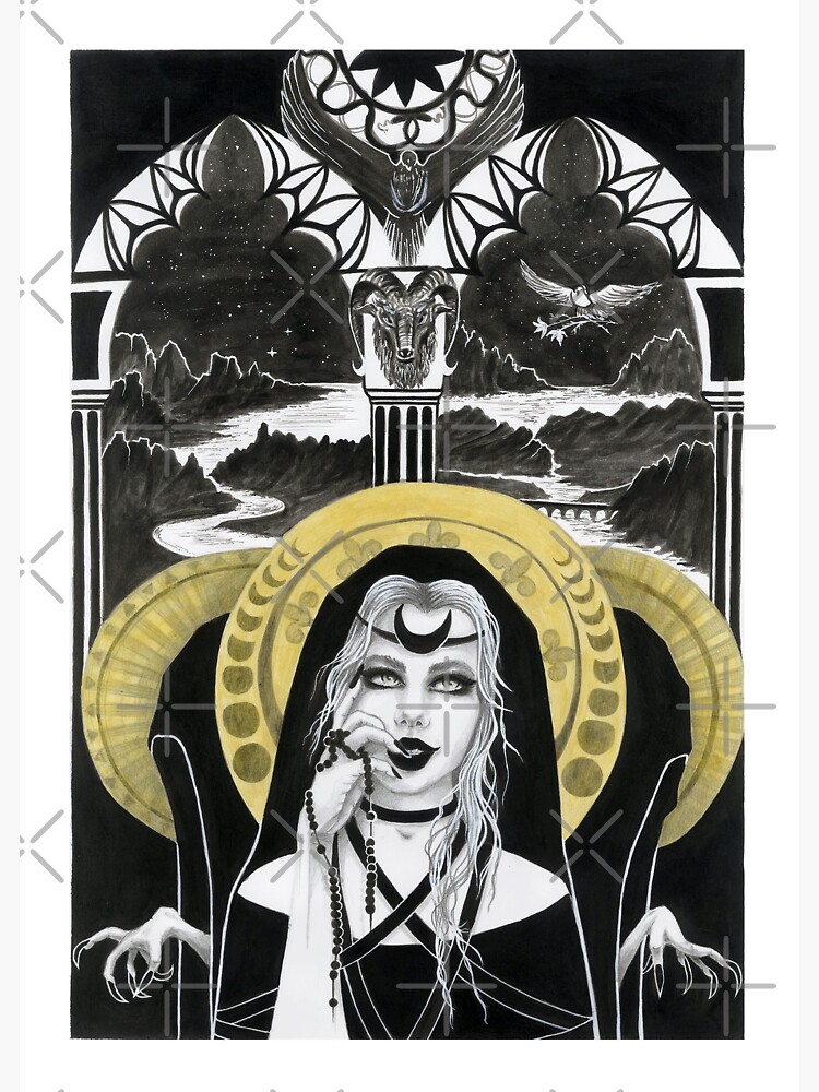 Satanic Erotic Occult Art - Triple Goddess - dark goddesses, witches of the night, black and white  painting, dark occult art\