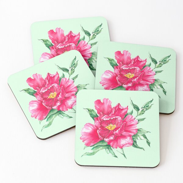 Item preview, Watercolor pink peony on the pastel green background  designed and sold by sentimentalica.